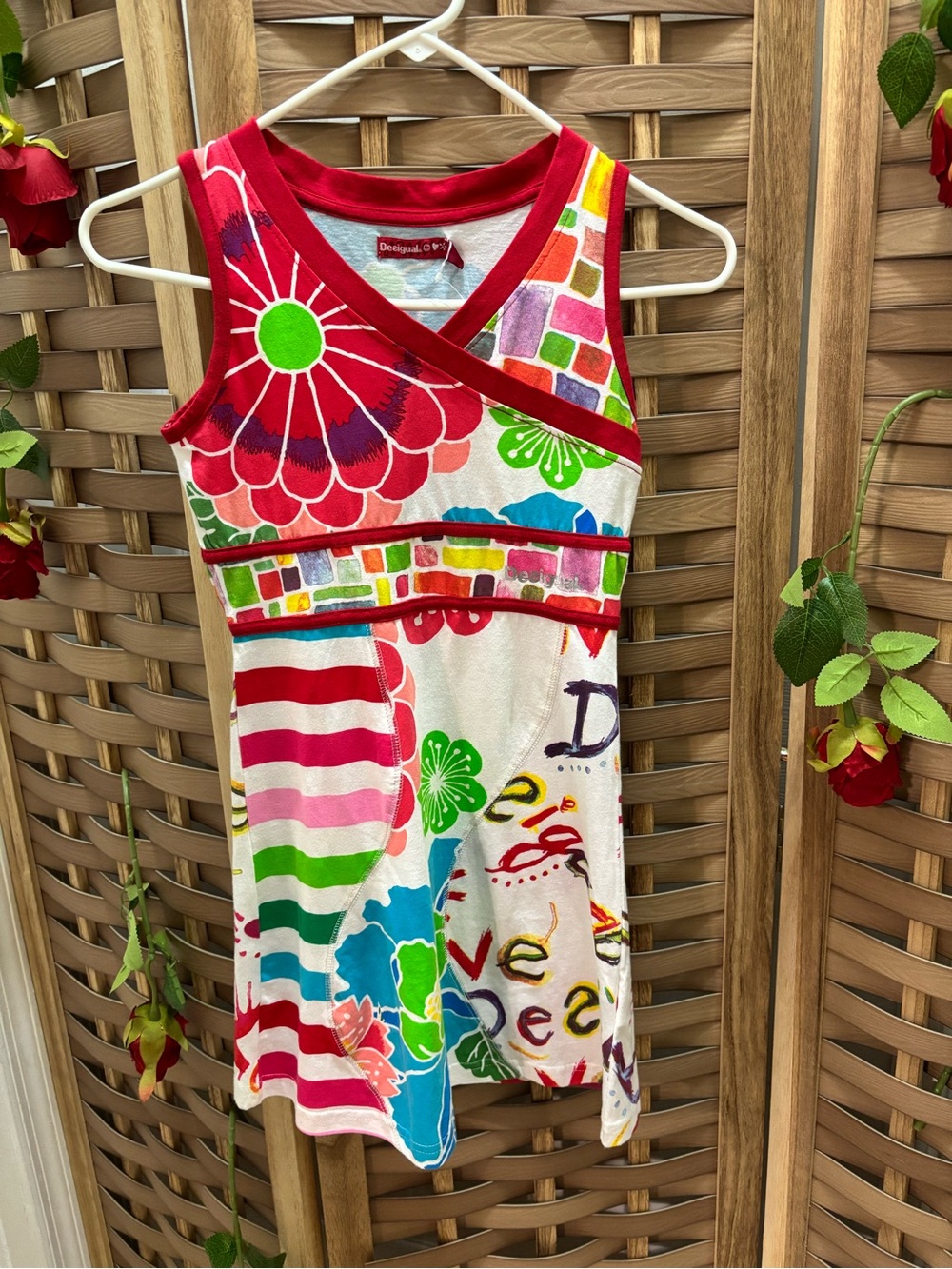 Desigual Girls Sleeveless Tank Dress Design Multicolor V Neck